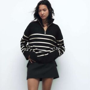 Zara striped sweater with zip